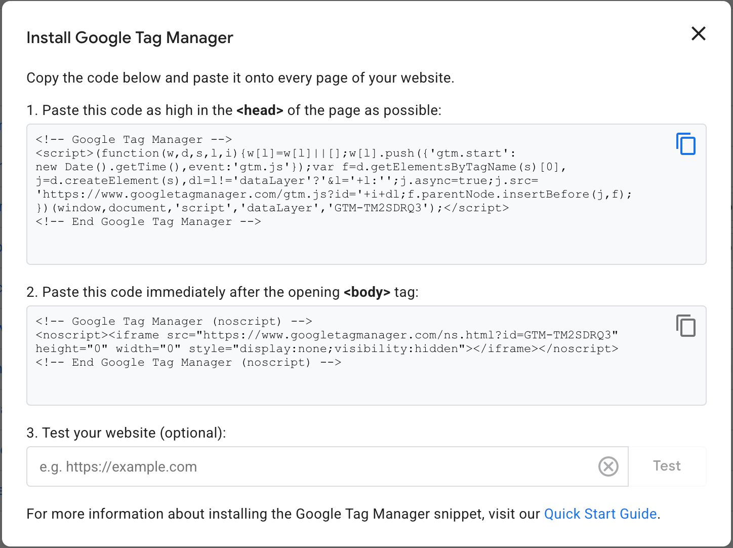 📸 GTM snippet placement in website HTML head and body