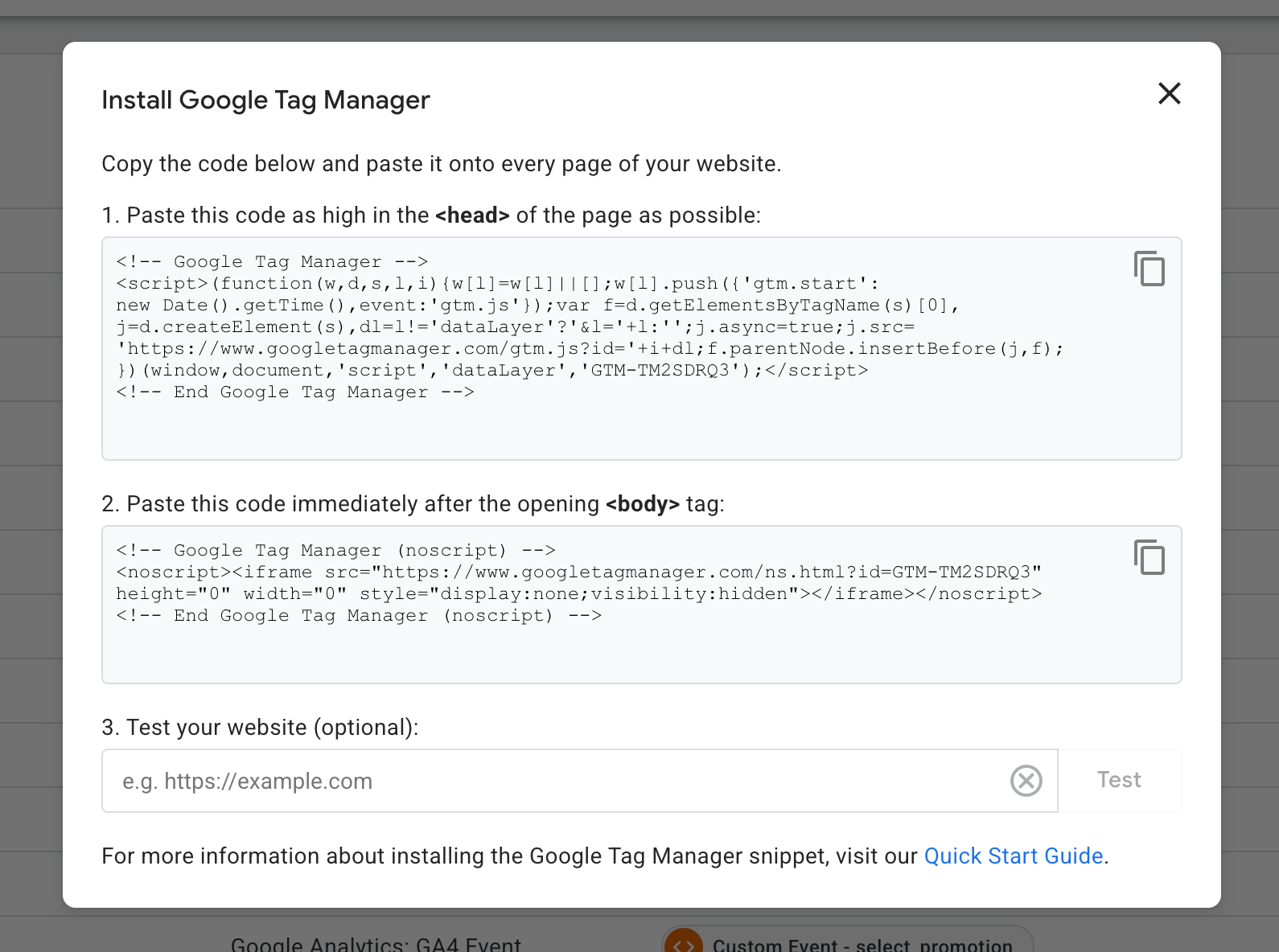 Google Tag Manager code snippets