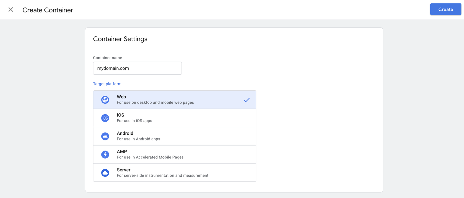 📸 GTM account and container creation screen