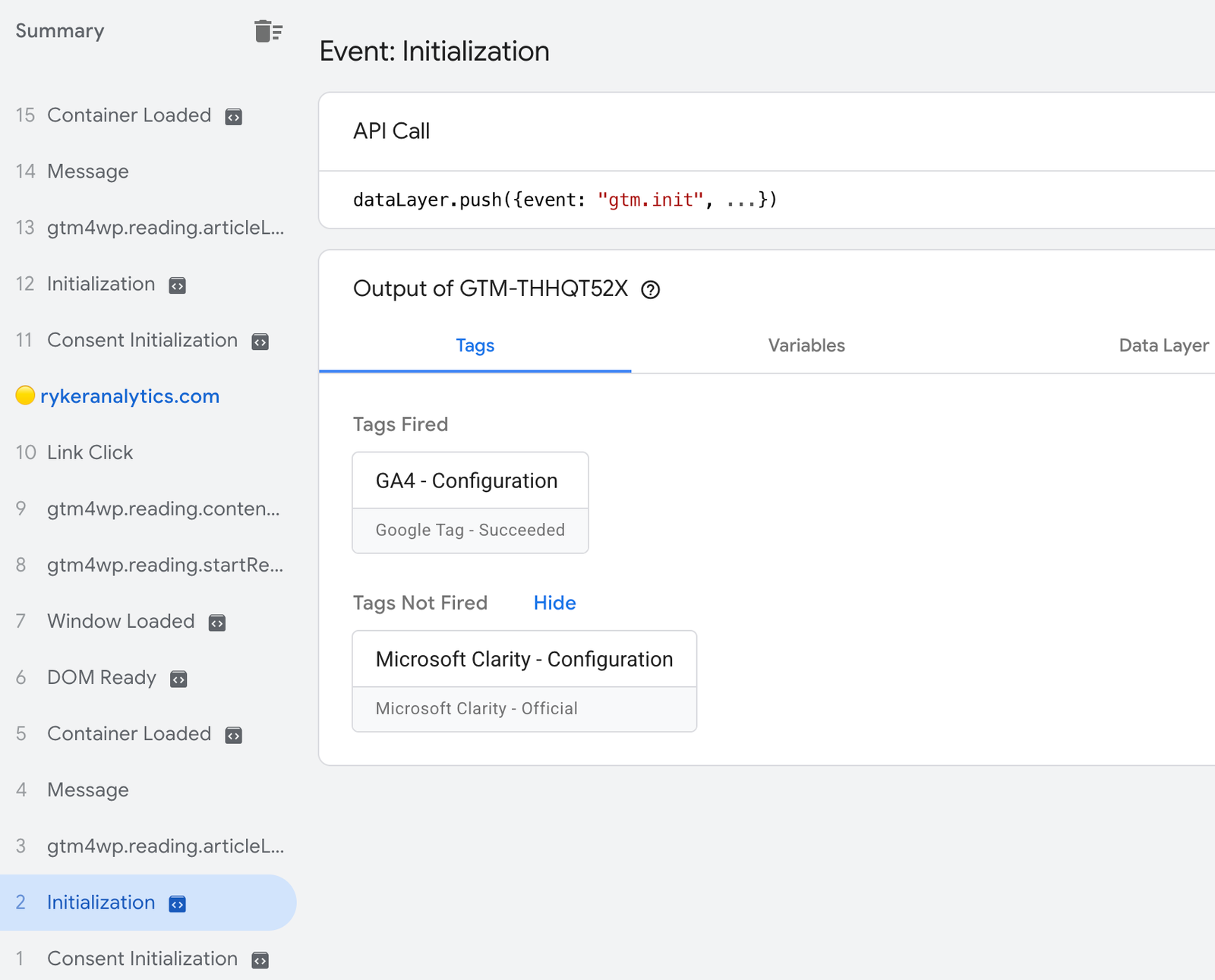 📸 GTM Preview mode debug panel showing tags fired and not fired