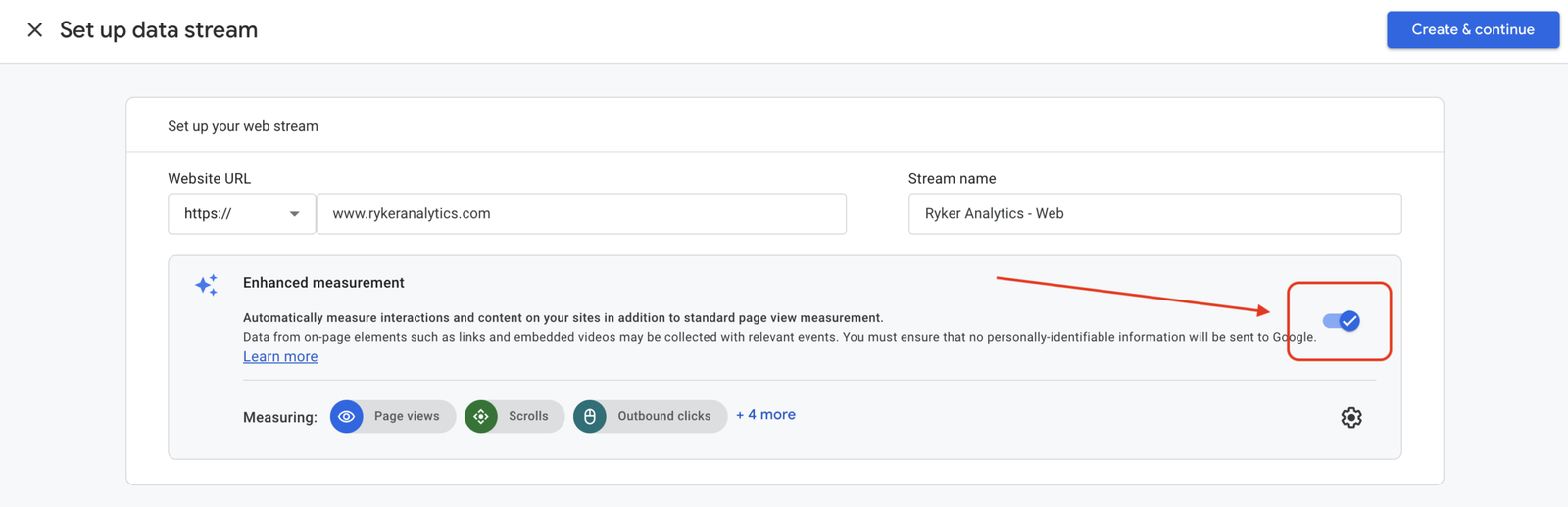 Google Analytics stream creation