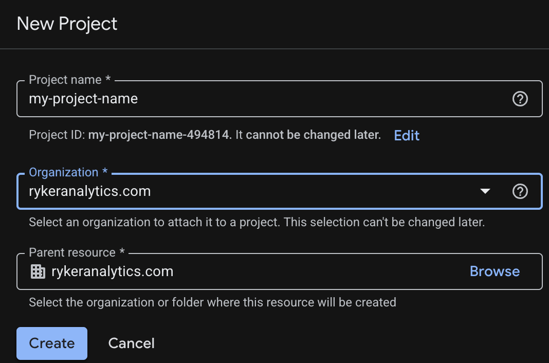 📸 Google Cloud console new project creation screen