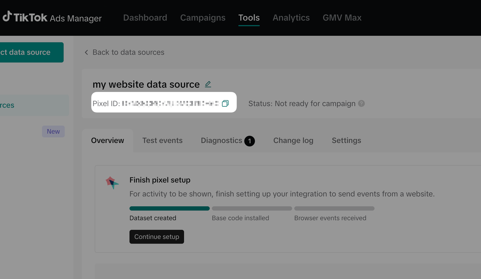 📸 TikTok Ads Manager Events dashboard showing Pixel ID location